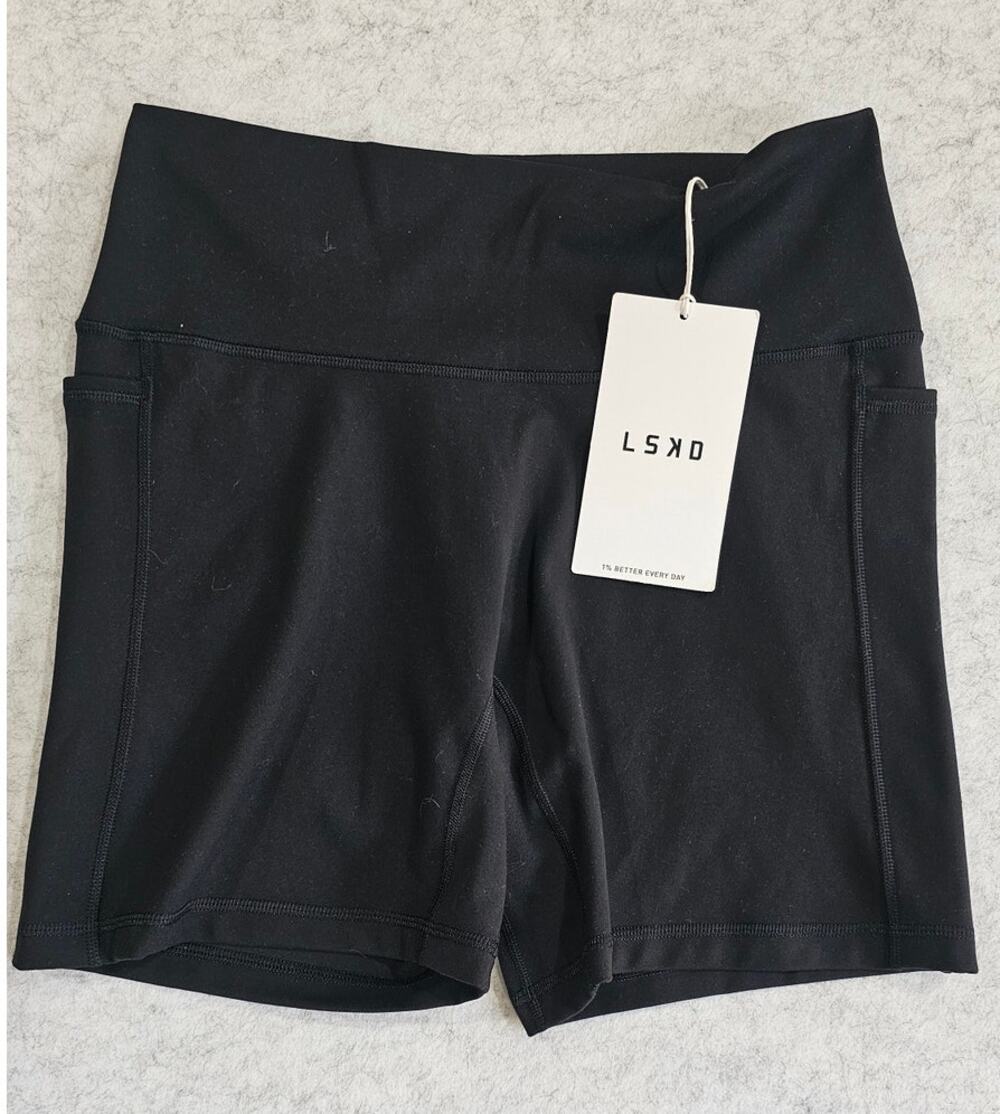 LSKD Shorts,  Fusion High Rise 6 in Bike Short Pockets, Black, Soft, Size XL New